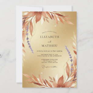 Terracotta Gold Dried Leaf Wedding Invitation