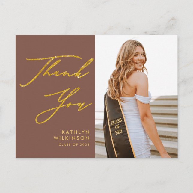 Terracotta Gold Elegant Graduation Thank You Postcard (Front)