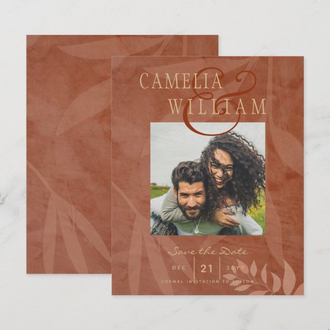 Terracotta Gold Fall Wedding PHOTO Save The Date (Front/Back)