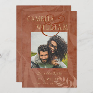 Terracotta Gold Fall Wedding PHOTO Save The Date Invitation