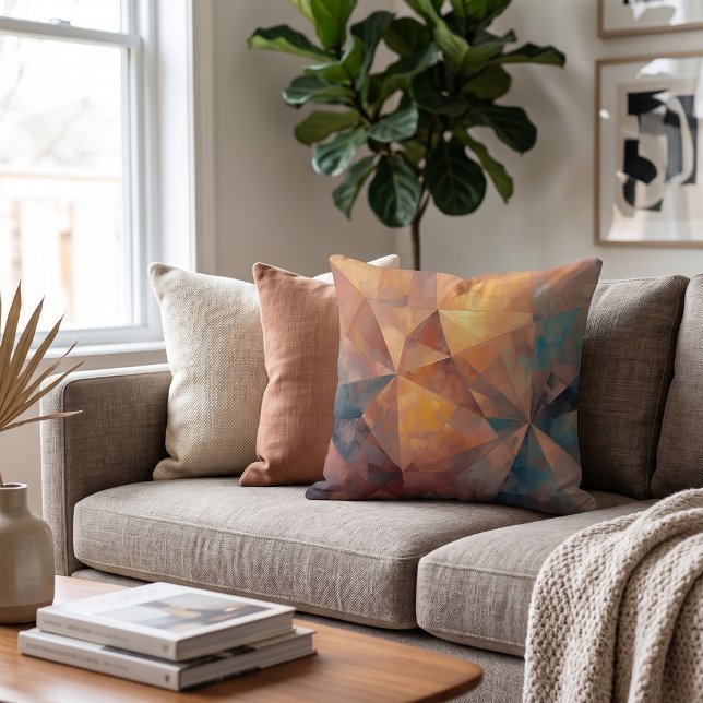 Terracotta Gold Geometric Abstract Faceted Pattern Cushion (Creator Uploaded)
