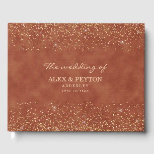 Terracotta Gold Glitter Bride Groom Wedding Guest Book