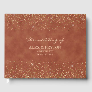 Terracotta Gold Glitter Bride Groom Wedding Guest Book