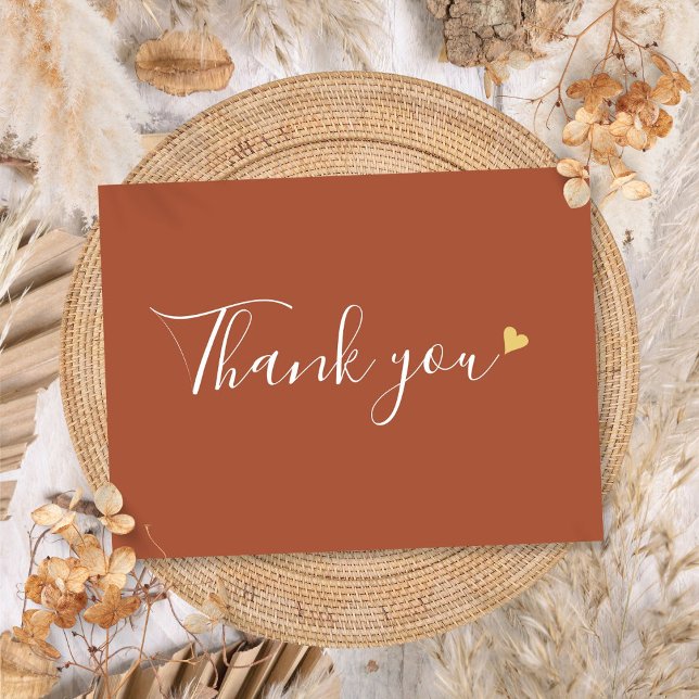 Terracotta Gold Heart Script Business Thank You Postcard (Terracotta Gold Heart Script Business Thank You Postcard)