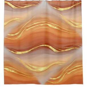 Terracotta Gold Marble Watercolor Abstract Shower Curtain