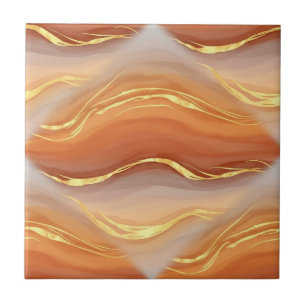 Terracotta Gold Marble Watercolor Abstract Tile