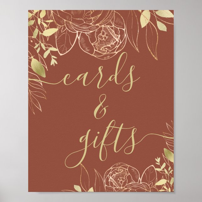 Terracotta & Gold Modern Floral Cards & Gifts Poster (Front)