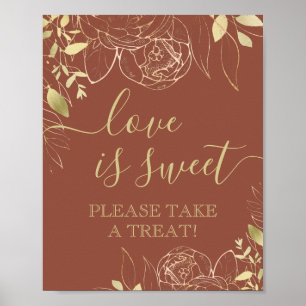 Terracotta & Gold Modern Floral Favour Table Poster