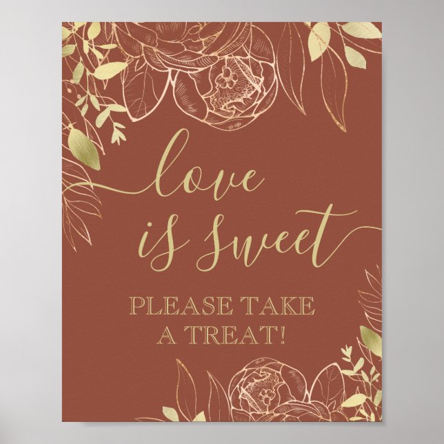 Terracotta & Gold Modern Floral Favour Table Poster (Front)