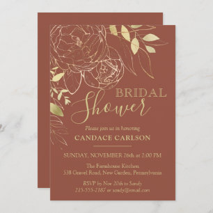 Terracotta & Gold Peony Floral Bridal Shower Invitation