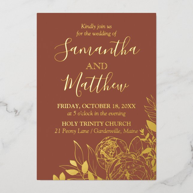 Terracotta & Gold Peony Modern Floral Wedding (Front)