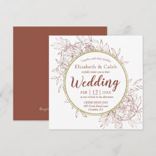 Terracotta & Gold Peony Modern Toile Wedding Invitation