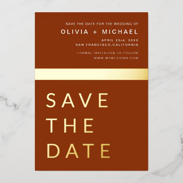 Terracotta Gold Save the Date Elegant (Front)