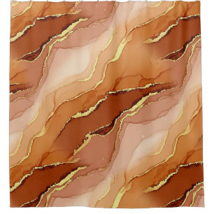 Terracotta Gold Vein Marble - Warm Luxury (6) Shower Curtain