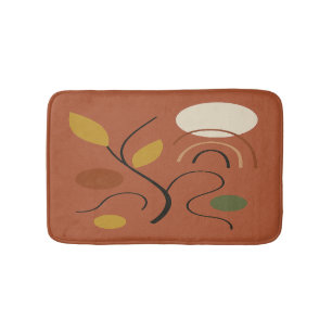 Terracotta Golden Leaves Contemporary Design  Bath Mat