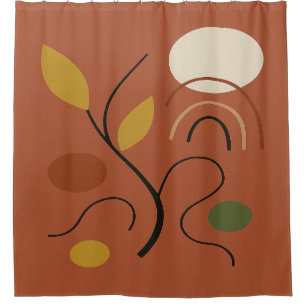 Terracotta Golden Leaves Contemporary Design Shower Curtain