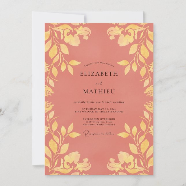 Terracotta Golden Vine Wedding Invitation (Front)