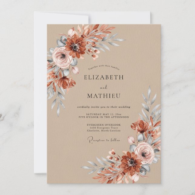 Terracotta Graceful Autumnal Wedding Invitation (Front)