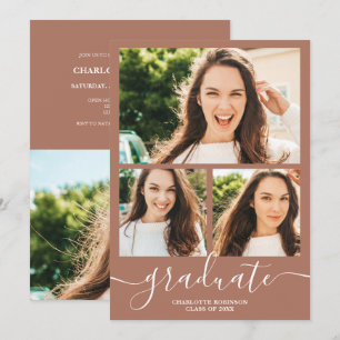 Terracotta graduate script 4 photos graduation invitation