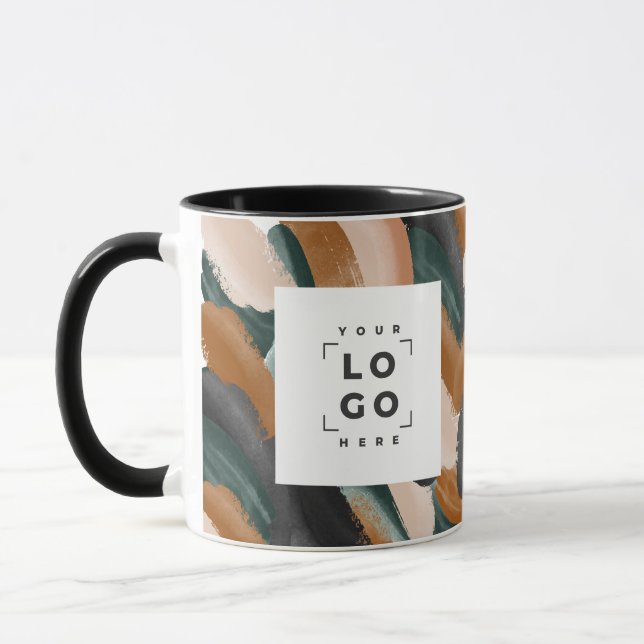 Terracotta, green abstract painted minimal modern  mug (Left)