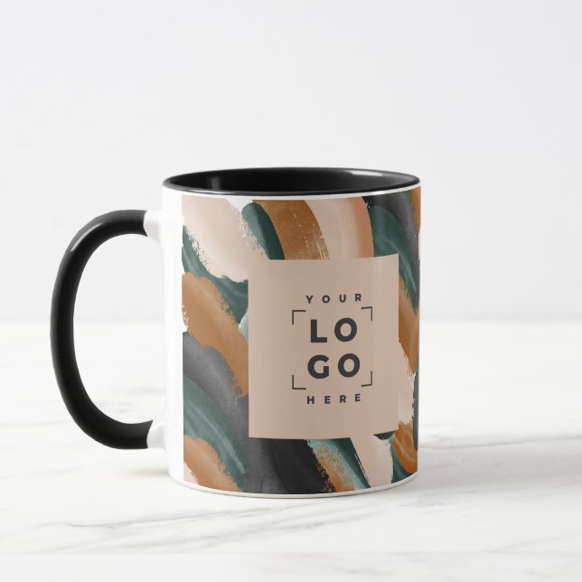 Terracotta, green abstract painted minimal modern  mug (Left)