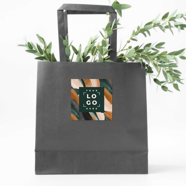 Terracotta, green abstract painted minimal modern  square sticker (Creator Uploaded)