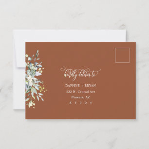 Terracotta Green Leaves RSVP Card 3 meal choice