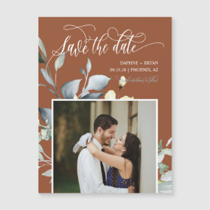 Terracotta Green Leaves Save the Date Photo Magnet