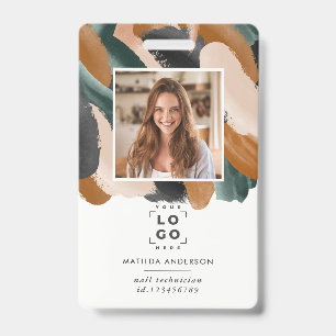 Terracotta green modern minimal photo abstract ID badge