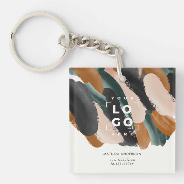Terracotta green modern minimal photo abstract key ring (Front)