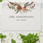 Terracotta green stag watercolor floral elegant tea towel<br><div class="desc">Rustic foliage,  floral and stag antlers home personalise wedding gift towel set. With beautiful watercolor foliage,  white,  burgundy,  rust,  terracotta and sage green florals,  stag antlers,  this modern rustic set will look classy in your home and great reminder of your special day.</div>