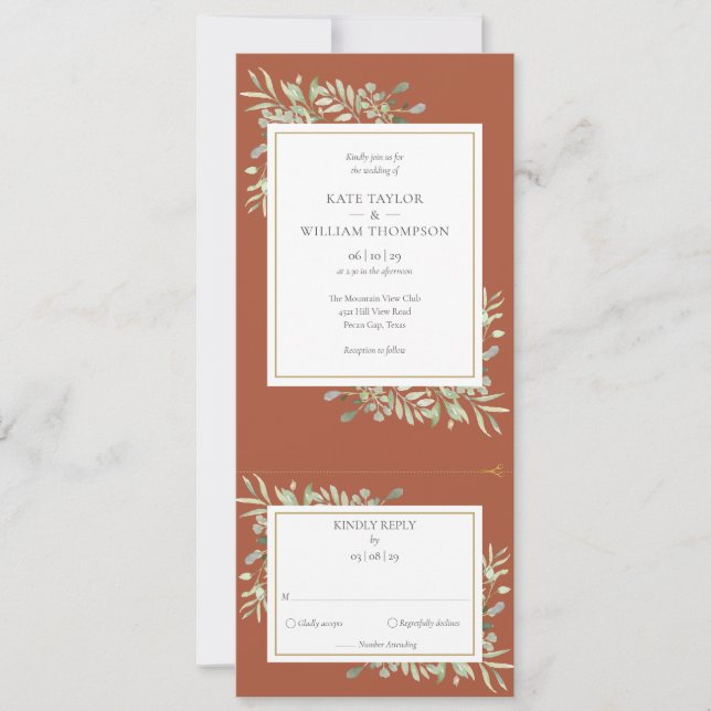 Terracotta Greenery All In One Wedding Invitation (Front)