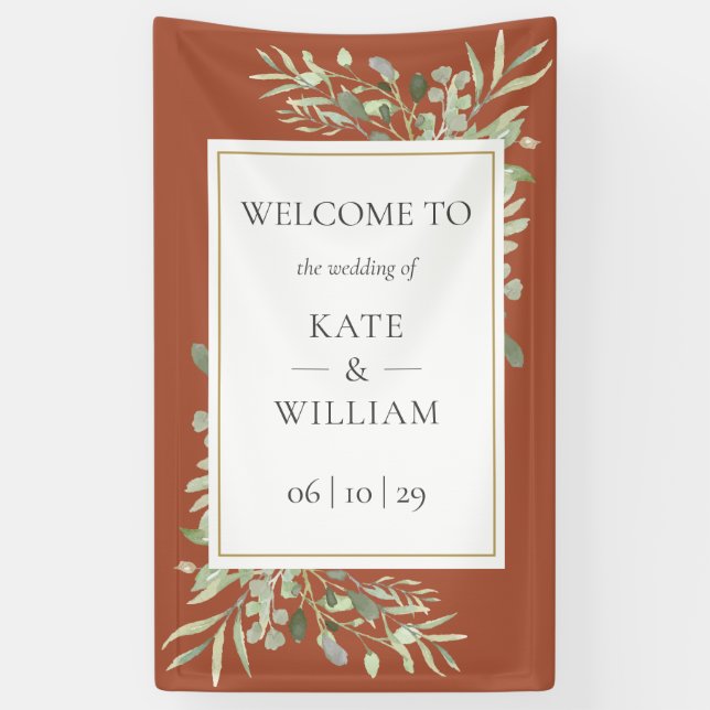 Terracotta Greenery Botanical Wedding Welcome Sign (Vertical)