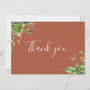 Terracotta Greenery Floral Elegant Script Thank You Card