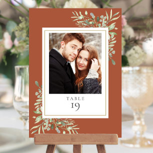 Terracotta Greenery Floral Photo Table Number