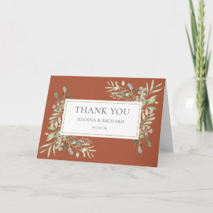 Terracotta Greenery Floral Photo Wedding Thank You Card