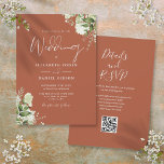 Terracotta Greenery Floral QR Code Wedding Invitation<br><div class="desc">This elegant terracotta botanical greenery leaves wedding invitation can be personalised with your information in chic typography with your wedding website details and your QR code on the reverse. Designed by Thisisnotme©</div>