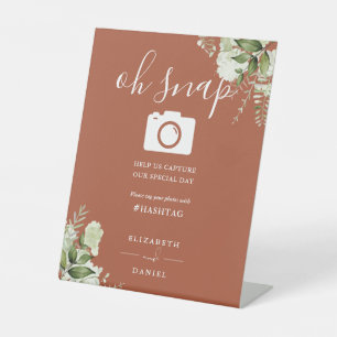 Terracotta Greenery Floral Script Oh Snap Photo Pedestal Sign