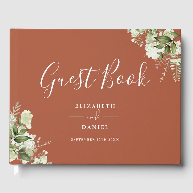 Terracotta Greenery Floral Wedding Guest Book (Front)