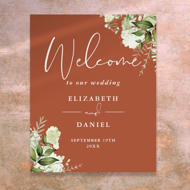 Terracotta Greenery Floral Wedding Welcome Sign (Terracotta Greenery Floral Wedding Welcome Sign)