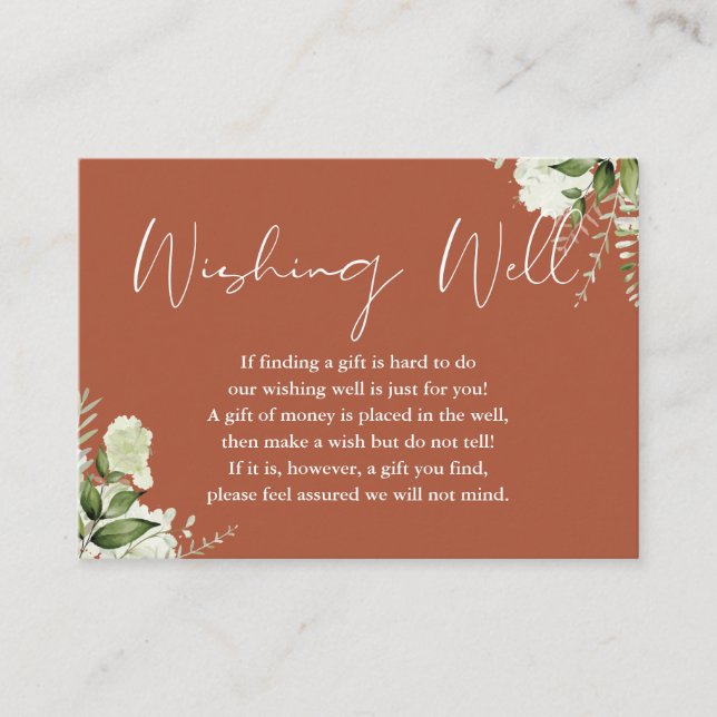 Terracotta Greenery Floral Wishing Well Wedding Enclosure Card (Front)