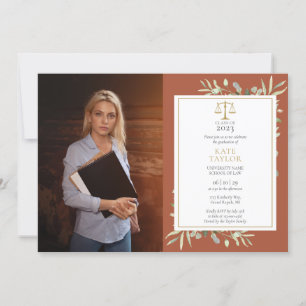 Terracotta Greenery Law School Graduation Photo In Invitation