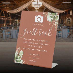 Terracotta Greenery Photo Guest Book Wedding Pedestal Sign