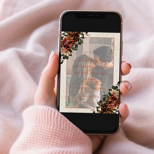 Terracotta Greenery Vellum Overlay Photo Wedding Invitation (Creator Uploaded)