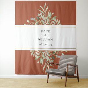 Terracotta Greenery Wedding Photo Booth Backdrop Tapestry