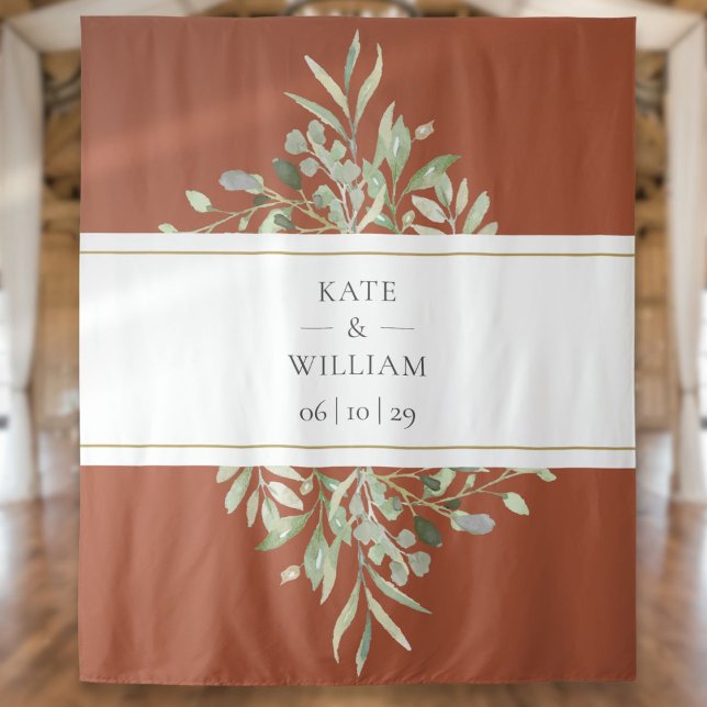 Terracotta Greenery Wedding Photo Booth Backdrop Tapestry (Terracotta Greenery Wedding Photo Booth Backdrop)