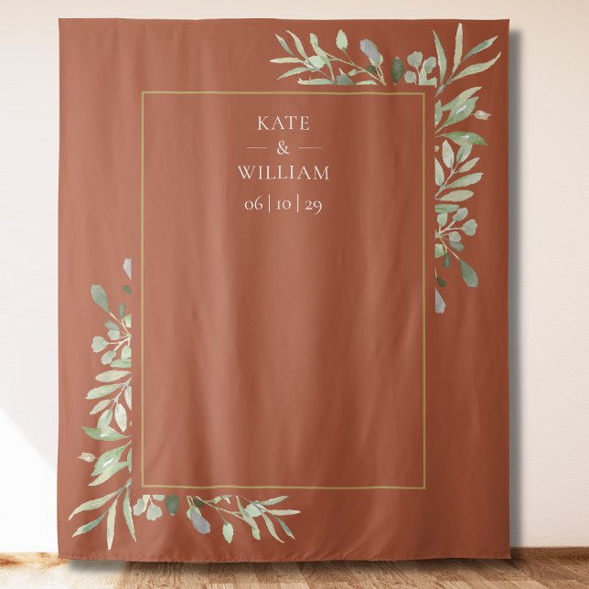 Terracotta Greenery Wedding Photo Booth Backdrop Tapestry (Creator Uploaded)