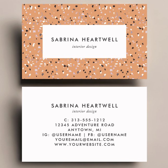 Terracotta Grey Terrazzo Pattern Interior Design Business Card (Creator Uploaded)