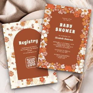 Terracotta Groovy Retro Wildflower Baby Shower Invitation
