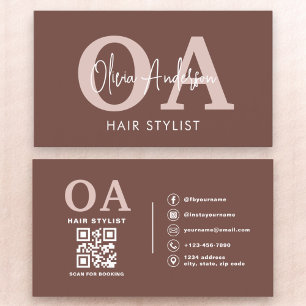 Terracotta Hair Stylist QR Code Monogram  Business Card